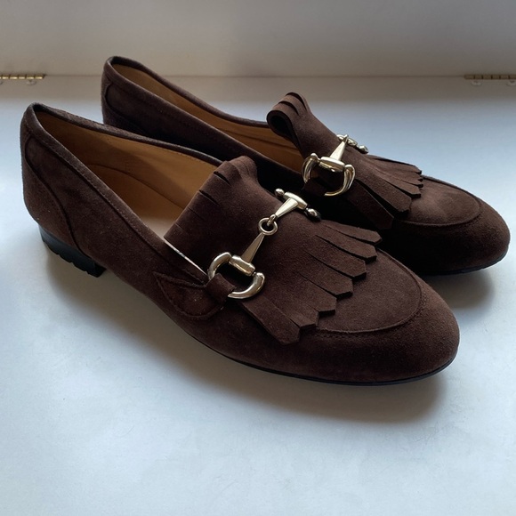 Alfonso Garlando Shoes - Alfonso Garlando Brown Suede Loafers Horse Bit Fringe Heeled Slip On Size 37.5